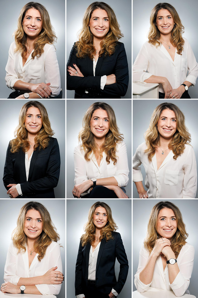 Portrait professionnel de Marie en format vertical dans le studio photo à Paris