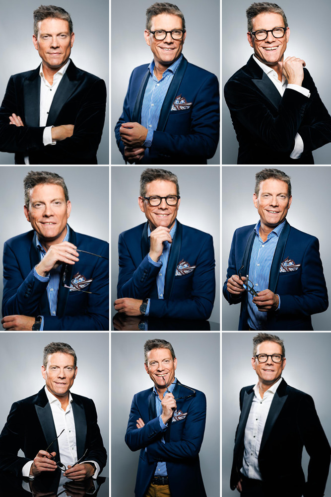 Portrait exécutif vertical en studio avec lumière douce et fond sobre à Paris