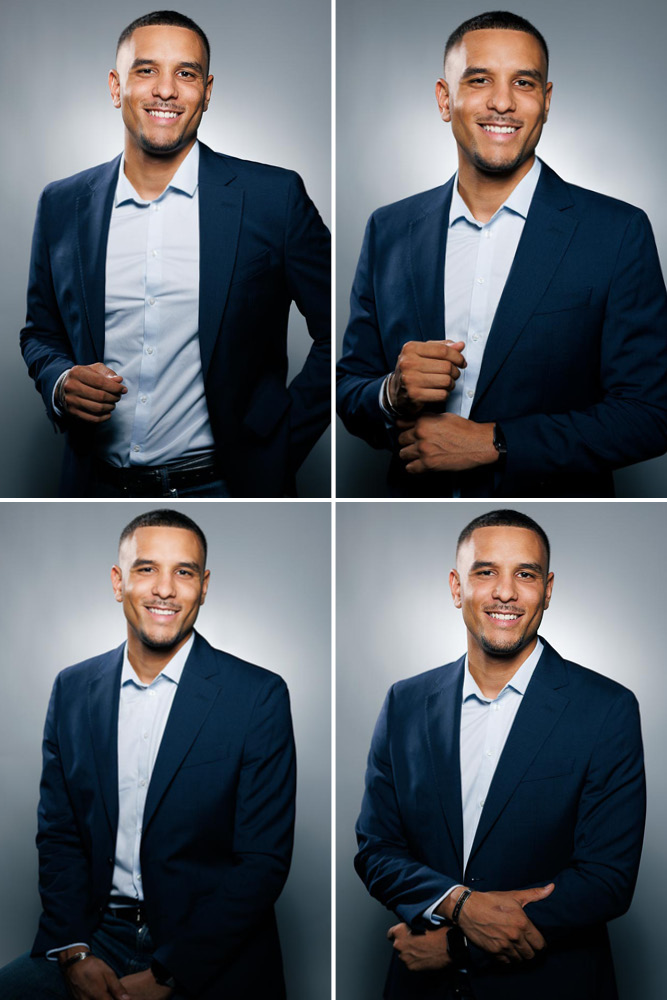 Portrait professionnel d’Olivier en studio à Paris, avec éclairage et fond corporate élégant.