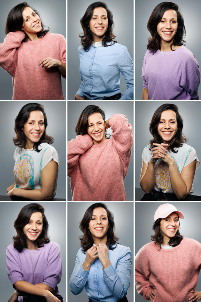 Sabrina photographiée en studio, portrait soigné destiné à un usage corporate numérique