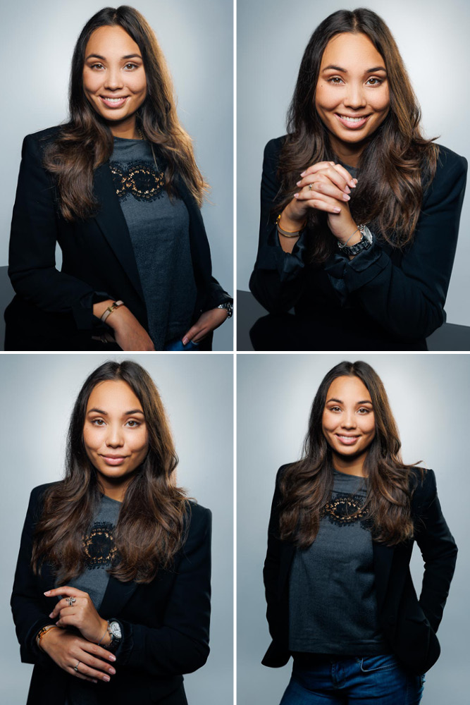 Portrait vertical d’Estelle en lumière maîtrisée, reflet d’un style corporate accessible.