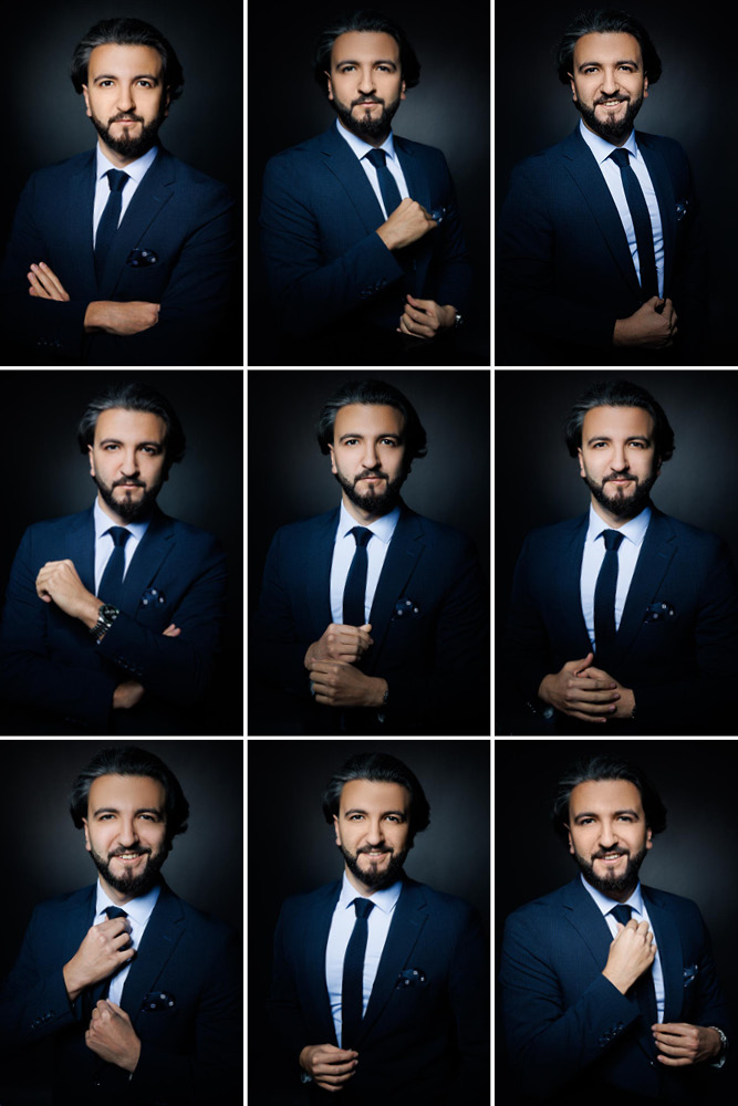 Portrait vertical d’un avocat montrant assurance avec fond urbain parisien