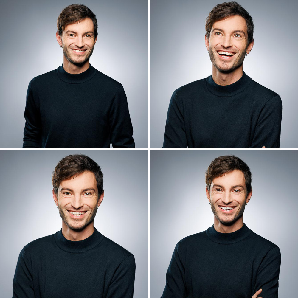 Homme souriant en studio pour photo CV à Paris