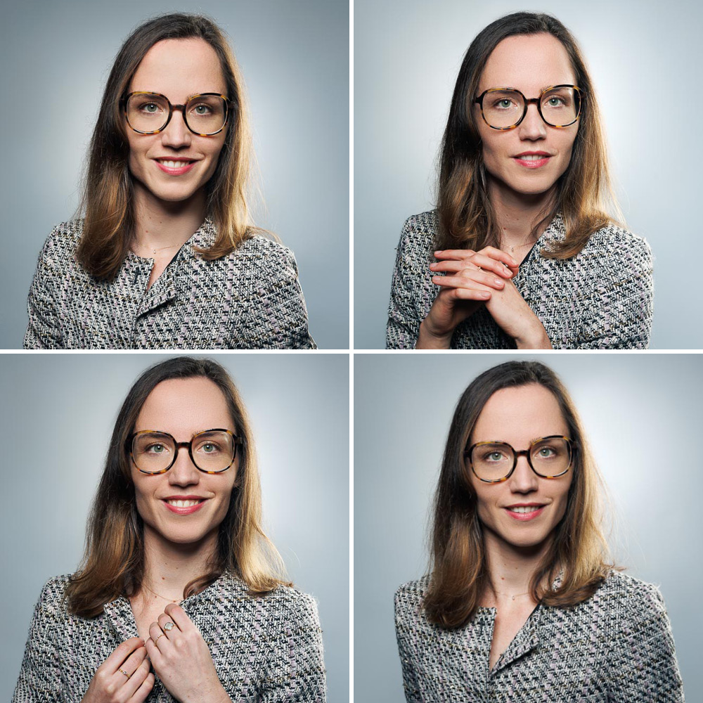 Portrait professionnel d'une collaboratrice en studio pour photo de CV.