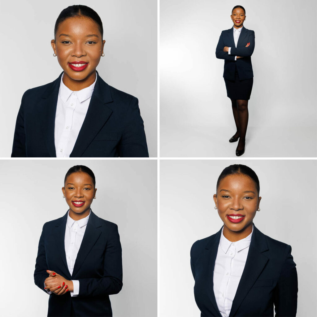 Portrait professionnel d'une hôtesse de l’air en tenue élégante pour photo de CV
